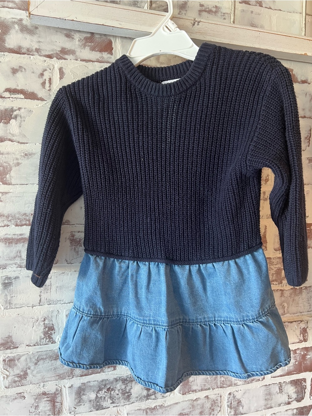Zara Girls Navy Knit Top with Denim Skirt Dress sz 3